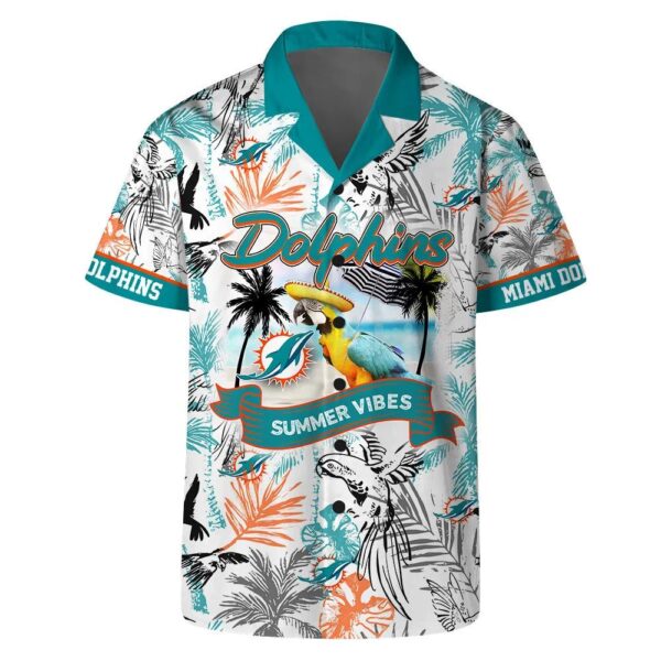 Miami Dolphins Team Logo Pattern Parrot Beach Hawaiian Shirt, NFL Hawaiian Shirt