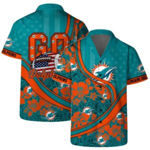 Miami Dolphins Team Logo Pattern US Flag Hawaiian Shirt 3
