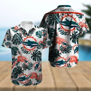 Miami Dolphins Tropical Leaves Hawaiian Shirt, NFL Hawaiian Shirt