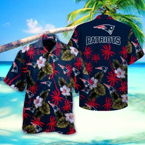 New England Patriots Simple Hibiscus Flower Hawaiian Shirt, NFL Hawaiian Shirt