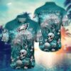 Philadelphia Eagles Halloween Skull Pumpkin Hawaiian Shirt, NFL Hawaiian Shirt