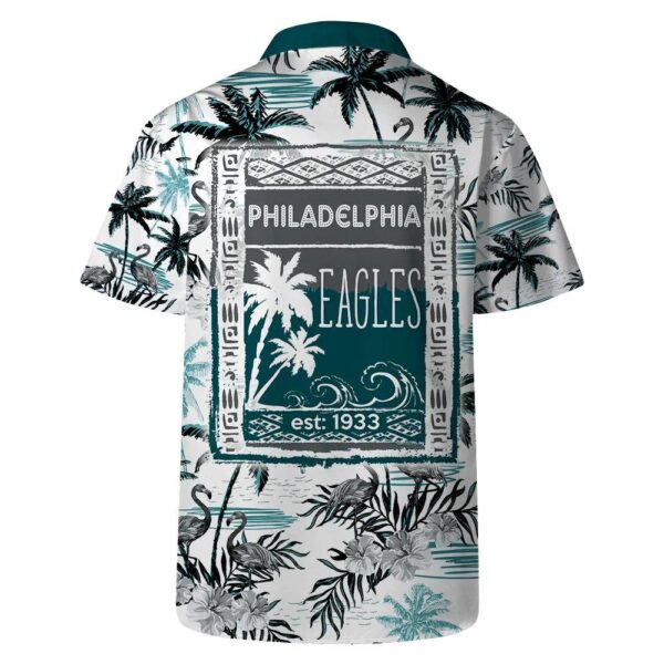 Philadelphia Eagles Team Logo Pattern Flamingo Hibiscus Hawaiian Shirt, NFL Hawaiian Shirt
