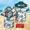 Sport-Team Philadelphia Eagles Custom Name Flower Skull Hawaiian Shirt Sport Team Aloha Shirt, NFL Hawaiian Shirt