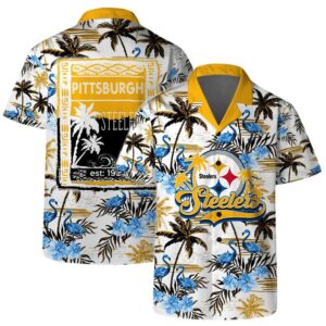 Pittsburgh Steelers Team Logo Pattern Flamingo Hibiscus Hawaiian Shirt 3 1