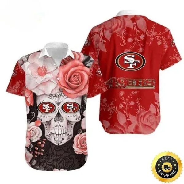 Skull Rose With San Francisco 49ers Hawaiian Shirt, NFL Hawaiian Shirt