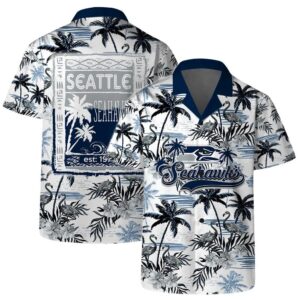 Seattle Seahawks Team Logo Pattern Flamingo Hibiscus Hawaiian Shirt 3 1