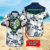Sport-Team Seattle Seahawks Custom Name Skull White Hawaiian Shirt Sport Team Aloha Shirt, NFL Hawaiian Shirt