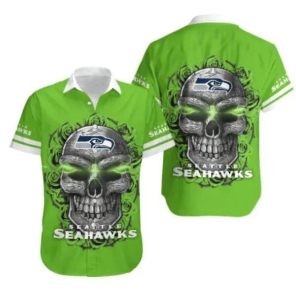Sport-Team Seattle Seahawks Green Skull Hawaiian Shirt Summer Aloha Shirt, NFL Hawaiian Shirt