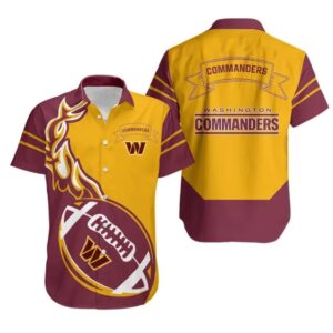 Sport-Team Washington Commanders Custom Name Yellow Brown Rugby Ball Hawaiian Shirt Sport Team Aloha Shirt, NFL Hawaiian Shirt