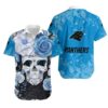 Carolina Panthers Skull Nfl Gift For Fan Hawaiian Graphic Print Short Sleeve Hawaiian Shirt, NFL Hawaiian Shirt