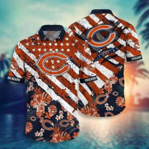 Chicago Bears Nfl Hawaiian Sas Floral Print American Flag Beach Shirt Short Style Hot Trending Summer, NFL Hawaiian Shirt