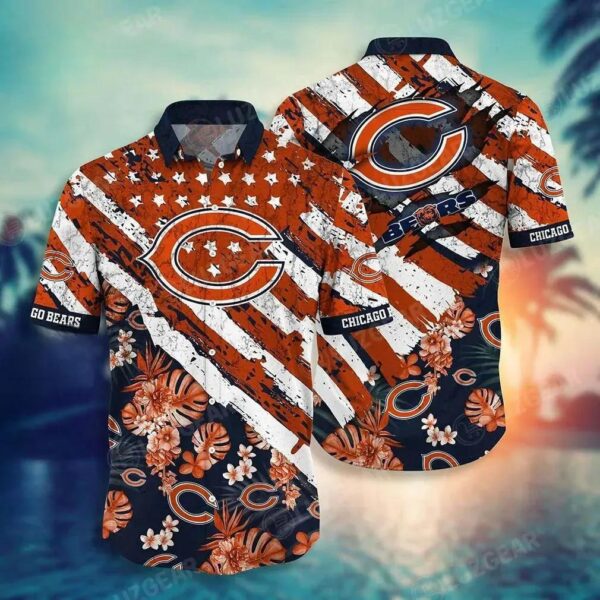 Chicago Bears Nfl Hawaiian Sas Floral Print American Flag Beach Shirt Short Style Hot Trending Summer, NFL Hawaiian Shirt