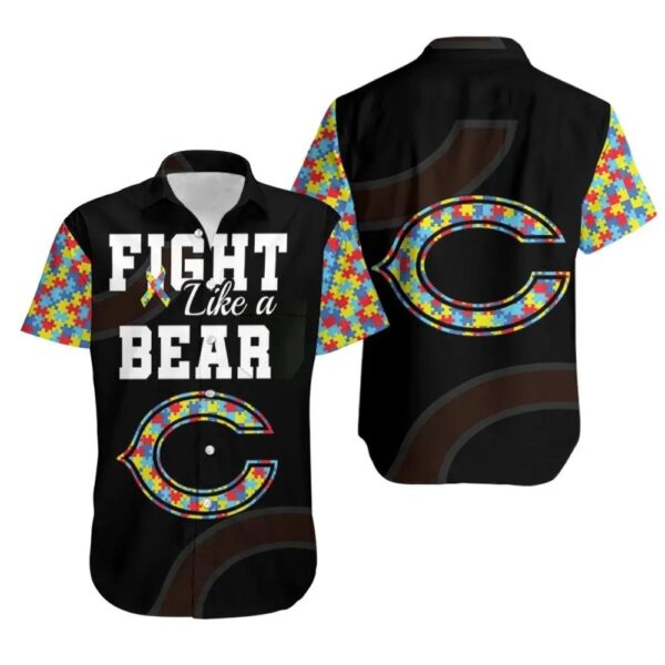 Fight Like A Chicago Bears Autism Support Hawaiian Shirt Print Short Sleeve Hawaiian Aloha Shirt, NFL Hawaiian Shirt