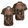 Cleveland Browns Nfl Fan Skull Hawaiian Shirt Print Short Sleeve Hawaiian Aloha Shirt, NFL Hawaiian Shirt