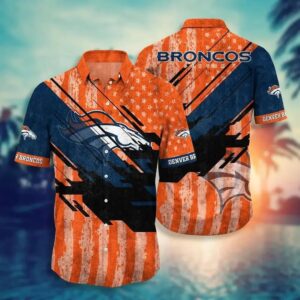 Denver Broncos Nfl Football Hawaiian Shirt Short American Flag Print This Summer Best Gift For Fans, NFL Hawaiian Shirt