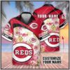 Custom Name MLB Cincinnati Reds Black And Red 3D Hawaiian Shirt, MLB Hawaiian Shirt