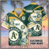 Custom Name MLB Oakland Athletics Green And Yellow 3D Hawaiian Shirt, MLB Hawaiian Shirt