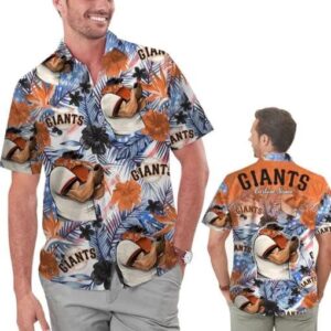 Personalized San Francisco Giants Tropical Floral America Flag Hawaiian Shirt, MLB Hawaiian Shirt