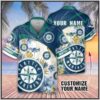 Custom Name MLB Seattle Mariners Blue And Green 3D Hawaiian Shirt, MLB Hawaiian Shirt
