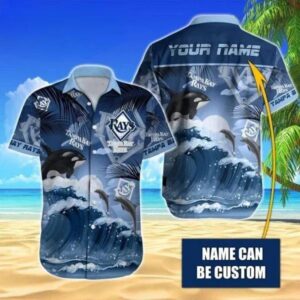 Custom Name MLB Tampa Bay Rays Tropical Beach Whale 3D Hawaiian Shirt, MLB Hawaiian Shirt