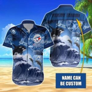 Custom Name MLB Toronto Blue Jays Tropical Beach Whale 3D Hawaiian Shirt, MLB Hawaiian Shirt