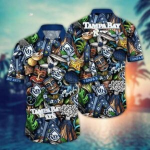 Tampa Bay Rays MLB Team Logo And Name Tribal Pattern 3D Hawaiian Shirt, MLB Hawaiian Shirt