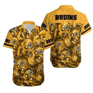 Boston Bruins Gold Skull Hawaiian Shirt, NHL Hawaiian Shirt