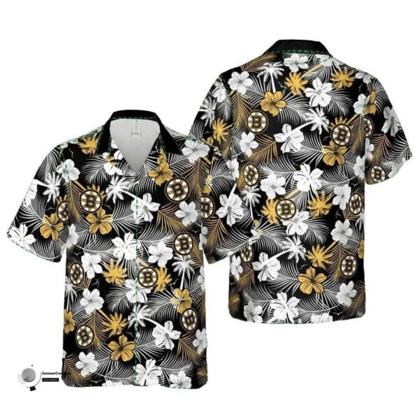 Boston Bruins Gold White Hibiscus Flowers Hawaiian Shirt, NHL Hawaiian Shirt