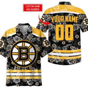 Boston Bruins NHL Custom Name Number Hawaiian Shirt, NHL Hawaiian Shirt