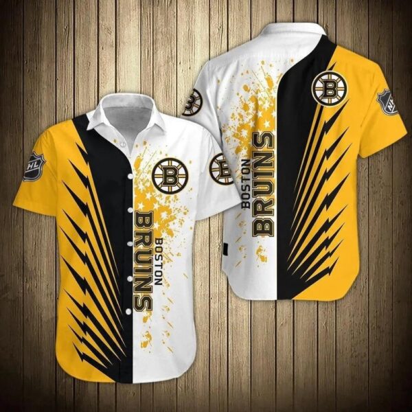 Nhl Boston Bruins Button Up Hawaiian Shirt, NHL Hawaiian Shirt