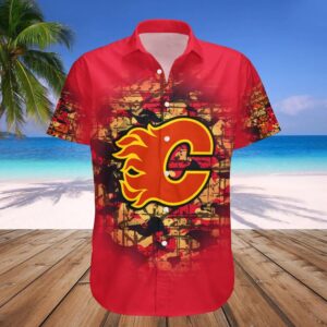 Calgary Flames Hawaiian Shirt Camouflage Vintage – NHL, NHL Hawaiian Shirt
