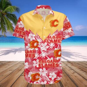 Calgary Flames Hawaiian Shirt Tropical Seamless- NHL, NHL Hawaiian Shirt