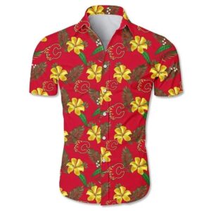 Calgary Flames Tropical Flower Hawaiian Shirt, NHL Hawaiian Shirt