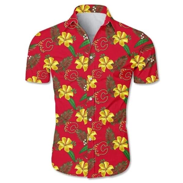Calgary Flames Tropical Flower Hawaiian Shirt, NHL Hawaiian Shirt