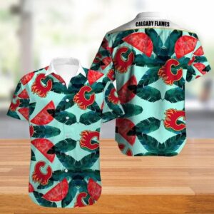Calgary Flames Tropical Flowers Hawaiian Shirt, NHL Hawaiian Shirt