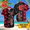 Custom Name NHL Calgary Flames Team Name And Tropical Pattern 3D Hawaiian Shirt, NHL Hawaiian Shirt