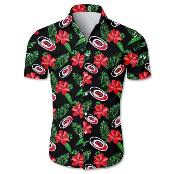 Carolina Hurricanes Floral Button Up Hawaiian Shirt, NHL Hawaiian Shirt
