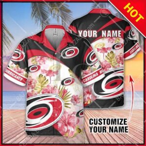 NHL Carolina Hurricanes Floral Beach Trip Personalized Hawaiian Shirt, NHL Hawaiian Shirt