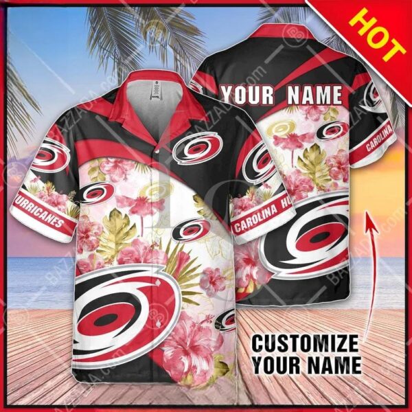 NHL Carolina Hurricanes Floral Beach Trip Personalized Hawaiian Shirt, NHL Hawaiian Shirt