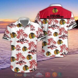 Chicago Blackhawks Coconut Tree Island Hawaiian Shirt, NHL Hawaiian Shirt