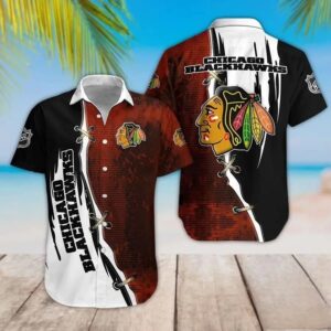 Chicago Blackhawks Dark Orange Native Hawaiian Shirt, NHL Hawaiian Shirt