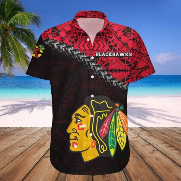 Chicago Blackhawks Hawaiian Shirt Grunge Polynesian Tattoo – NHL, NHL Hawaiian Shirt