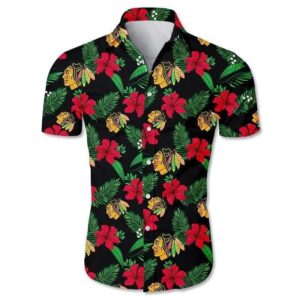 Chicago Blackhawks Red Hibiscus Tropical Hawaiian Shirt, NHL Hawaiian Shirt