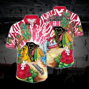 Chicago Hockey Hawaiian Shirt, Blackhawks Hawaiian Shirt, Ice Hockey Hawaiian Shirt 1, NHL Hawaiian Shirt