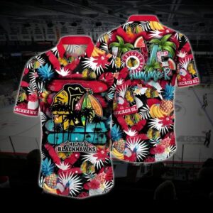 Chicago Hockey Hawaiian Shirt, Blackhawks Hawaiian Shirt, Ice Hockey Hawaiian Shirt 3, NHL Hawaiian Shirt