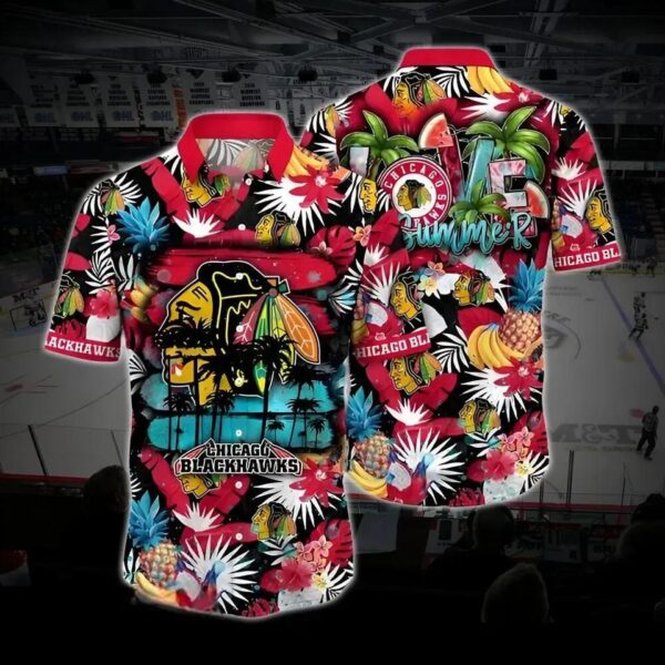 Chicago Hockey Hawaiian Shirt, Blackhawks Hawaiian Shirt, Ice Hockey Hawaiian Shirt 3, NHL Hawaiian Shirt