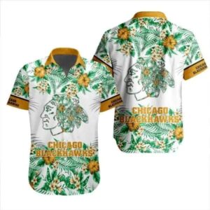 NHL Chicago Blackhawks Flower Pattern White 3D Hawaiian Shirt, NHL Hawaiian Shirt