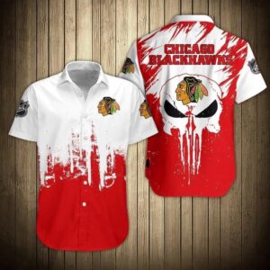 Nhl Chicago Blackhawks Skull Short Sleeve Hawaiian Shirt, NHL Hawaiian Shirt