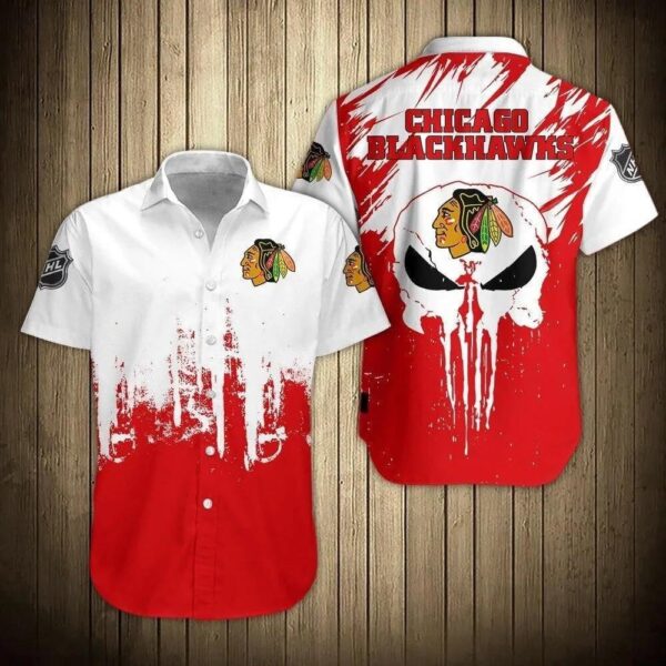 Nhl Chicago Blackhawks Skull Short Sleeve Hawaiian Shirt, NHL Hawaiian Shirt
