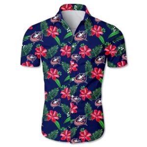 Columbus Blue Jackets Hawaiian Shirt Floral Button Up, NHL Hawaiian Shirt